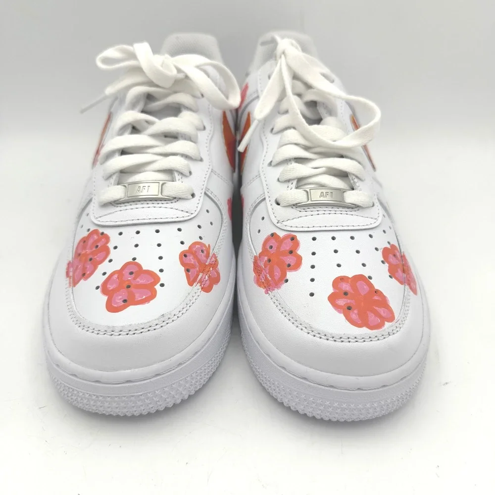 Nike Air Force‎ 1 Low Custom Floral Hand Painted White Orange Pink Sneakers